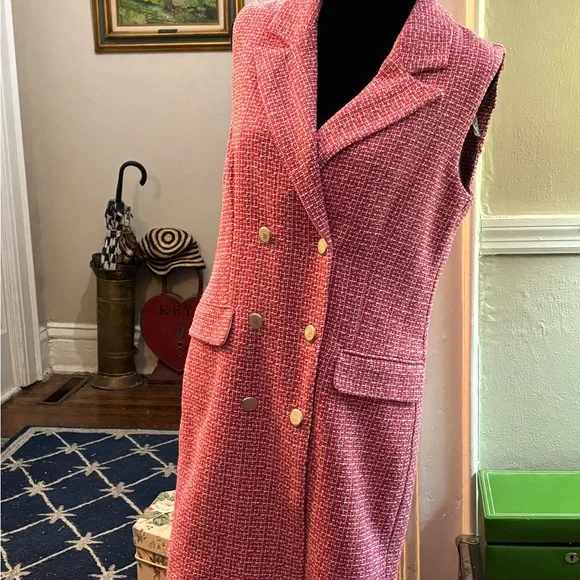 Nicole Miller Pink Tweed Dress with Gold Accents - Picture 1 of 16